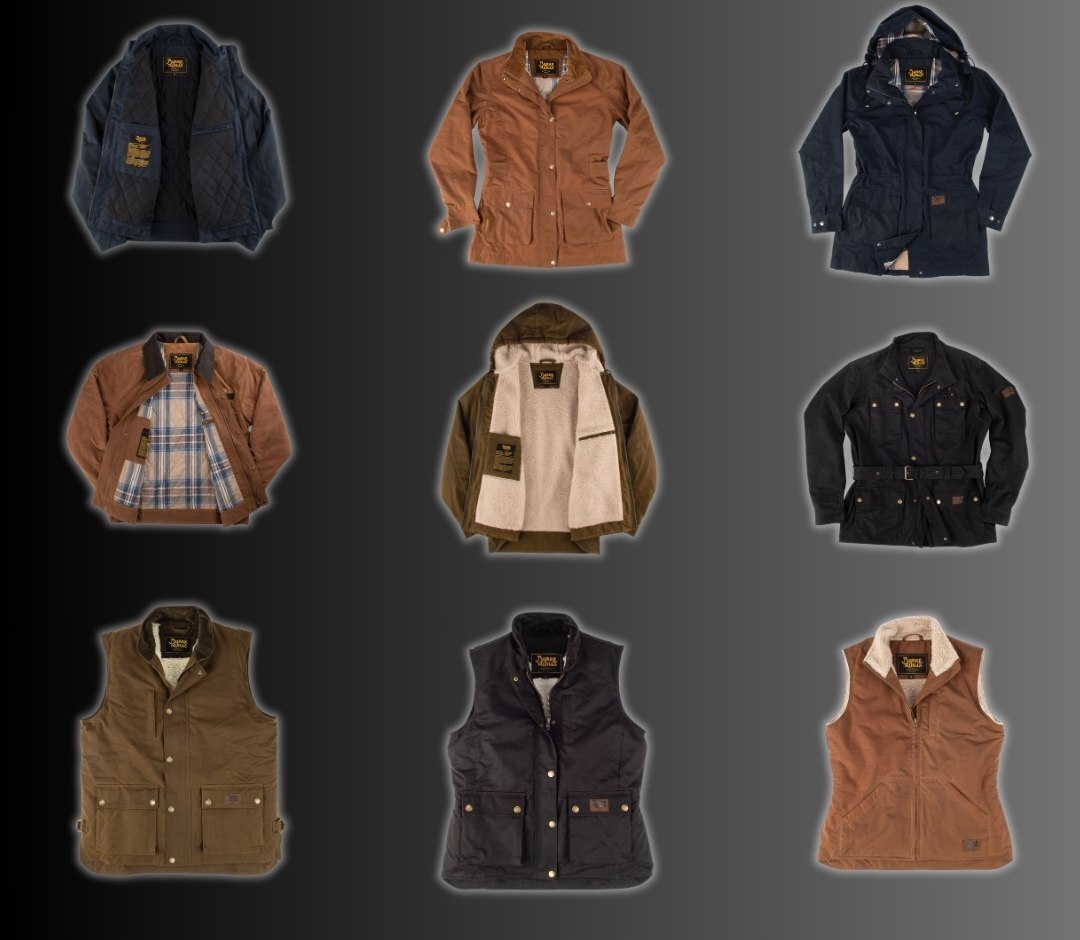 Range of Burke and Wills oilskin jackets and vests